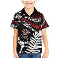 New Zealand Maori Rugby Personalised Family Matching Mermaid Dress and Hawaiian Shirt Ta Moko Silver Fern LT7 Son's Shirt Black - Polynesian Pride