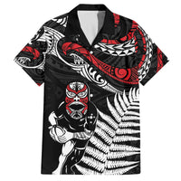 New Zealand Maori Rugby Personalised Family Matching Off The Shoulder Long Sleeve Dress and Hawaiian Shirt Ta Moko Silver Fern LT7 Dad's Shirt - Short Sleeve Black - Polynesian Pride