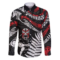 New Zealand Maori Rugby Personalised Family Matching Off The Shoulder Long Sleeve Dress and Hawaiian Shirt Ta Moko Silver Fern LT7 Dad's Shirt - Long Sleeve Black - Polynesian Pride