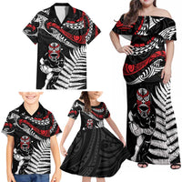 New Zealand Maori Rugby Personalised Family Matching Off Shoulder Maxi Dress and Hawaiian Shirt Ta Moko Silver Fern LT7 - Polynesian Pride