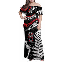 New Zealand Maori Rugby Personalised Family Matching Off Shoulder Maxi Dress and Hawaiian Shirt Ta Moko Silver Fern LT7 Mom's Dress Black - Polynesian Pride