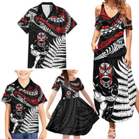 New Zealand Maori Rugby Personalised Family Matching Summer Maxi Dress and Hawaiian Shirt Ta Moko Silver Fern LT7 - Polynesian Pride