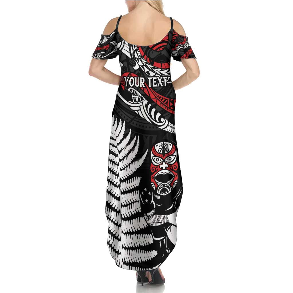 New Zealand Maori Rugby Personalised Family Matching Summer Maxi Dress and Hawaiian Shirt Ta Moko Silver Fern LT7 - Polynesian Pride