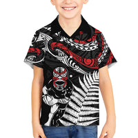 New Zealand Maori Rugby Personalised Family Matching Summer Maxi Dress and Hawaiian Shirt Ta Moko Silver Fern LT7 Son's Shirt Black - Polynesian Pride