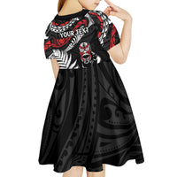 New Zealand Maori Rugby Personalised Kid Short Sleeve Dress Ta Moko Silver Fern LT7 - Polynesian Pride