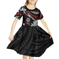 New Zealand Maori Rugby Personalised Kid Short Sleeve Dress Ta Moko Silver Fern LT7 - Polynesian Pride