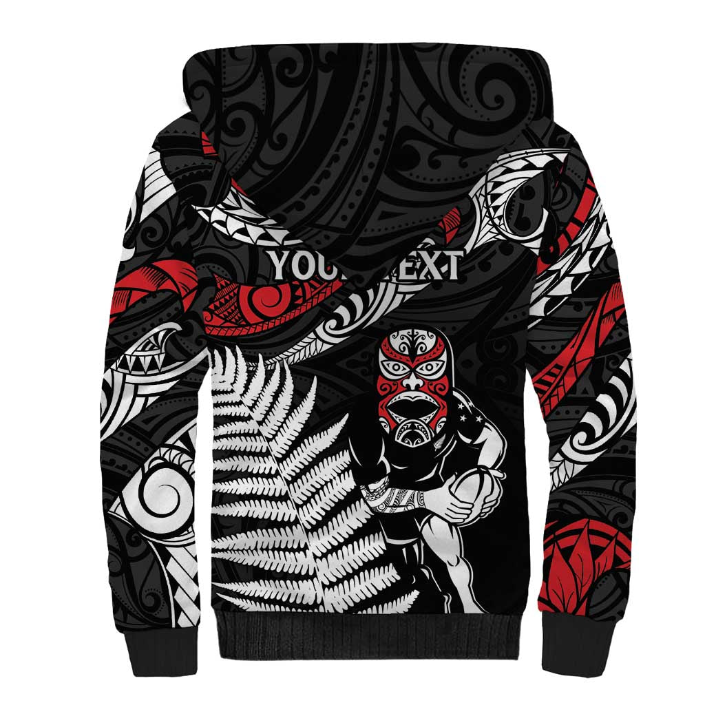 New Zealand Maori Rugby Personalised Sherpa Hoodie Ta Moko Silver Fern LT7 - Polynesian Pride