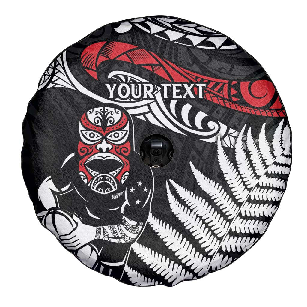 New Zealand Maori Rugby Personalised Spare Tire Cover Ta Moko Silver Fern