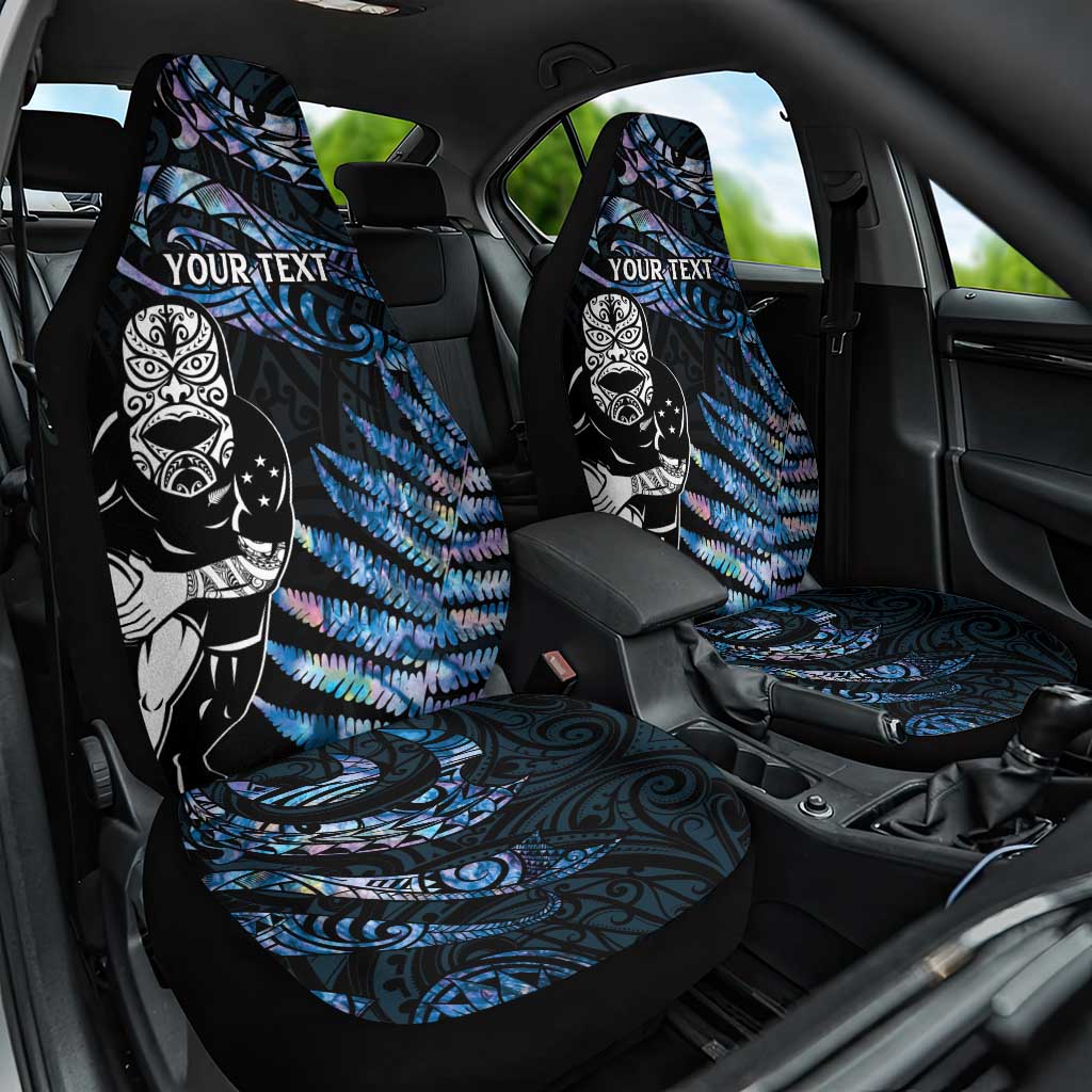 New Zealand Maori Rugby Personalised Car Seat Cover Ta Moko Silver Fern - Paua Blue LT7 One Size Blue - Polynesian Pride