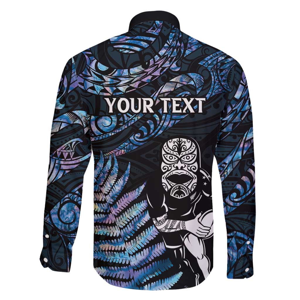 New Zealand Maori Rugby Personalised Family Matching Mermaid Dress and Hawaiian Shirt Ta Moko Silver Fern - Paua Blue LT7 - Polynesian Pride