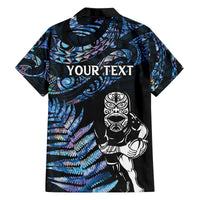 New Zealand Maori Rugby Personalised Family Matching Off The Shoulder Long Sleeve Dress and Hawaiian Shirt Ta Moko Silver Fern - Paua Blue LT7 - Polynesian Pride