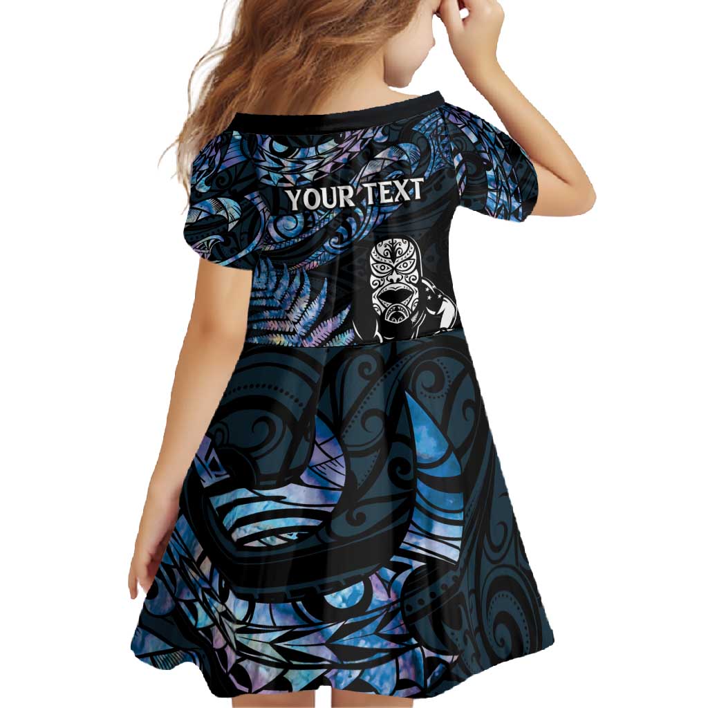 New Zealand Maori Rugby Personalised Family Matching Off Shoulder Maxi Dress and Hawaiian Shirt Ta Moko Silver Fern - Paua Blue LT7 - Polynesian Pride
