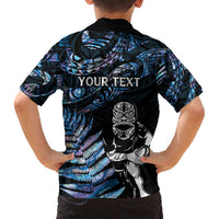 New Zealand Maori Rugby Personalised Family Matching Off Shoulder Short Dress and Hawaiian Shirt Ta Moko Silver Fern - Paua Blue LT7 - Polynesian Pride