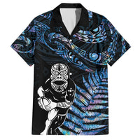 New Zealand Maori Rugby Personalised Family Matching Off Shoulder Short Dress and Hawaiian Shirt Ta Moko Silver Fern - Paua Blue LT7 Dad's Shirt - Short Sleeve Blue - Polynesian Pride