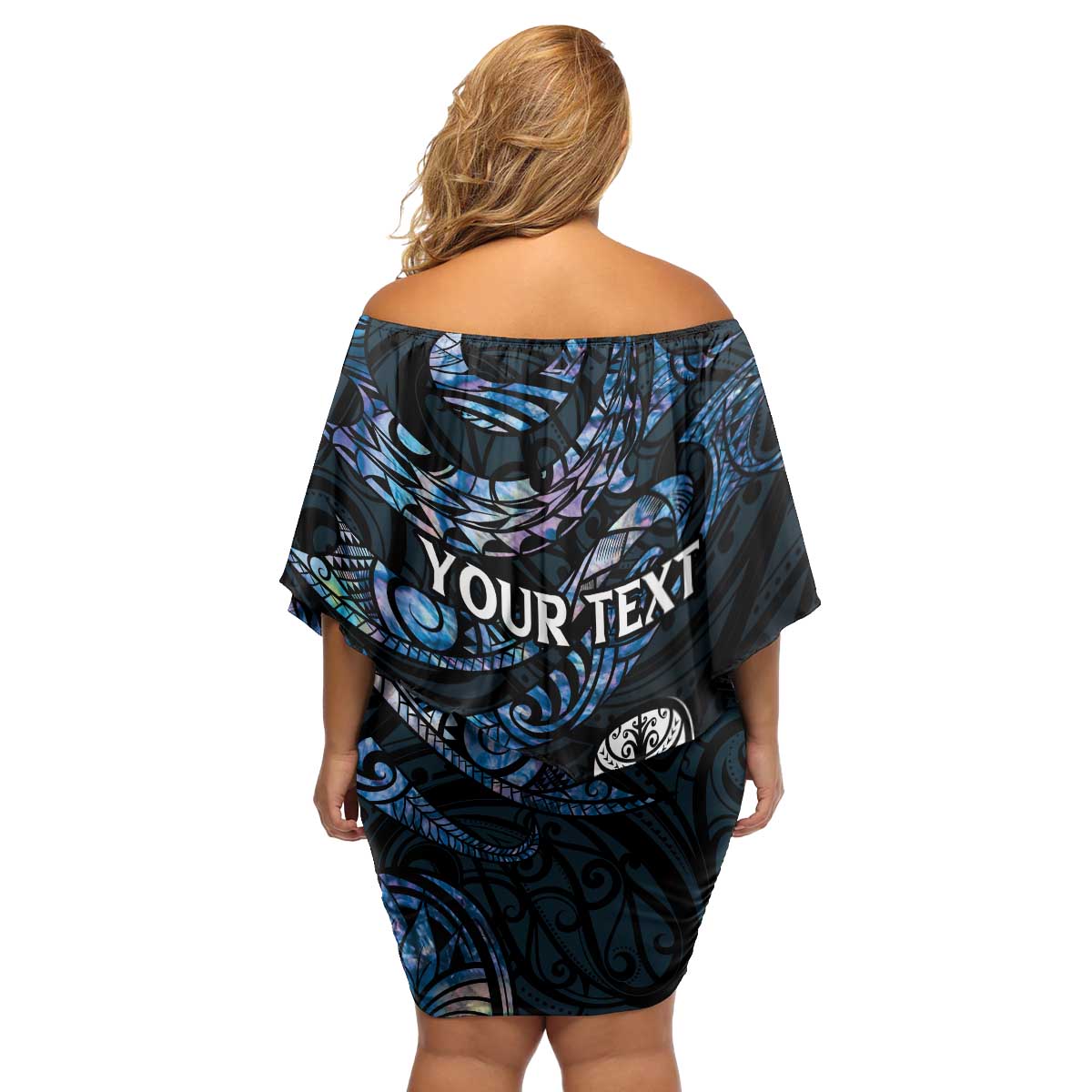 New Zealand Maori Rugby Personalised Family Matching Off Shoulder Short Dress and Hawaiian Shirt Ta Moko Silver Fern - Paua Blue LT7 - Polynesian Pride