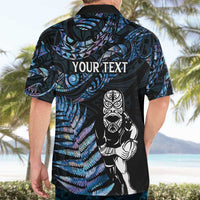 New Zealand Maori Rugby Personalised Hawaiian Shirt Ta Moko Silver Fern - Paua Blue LT7 - Polynesian Pride