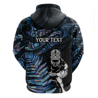 New Zealand Maori Rugby Personalised Hoodie Ta Moko Silver Fern - Paua Blue LT7 - Polynesian Pride