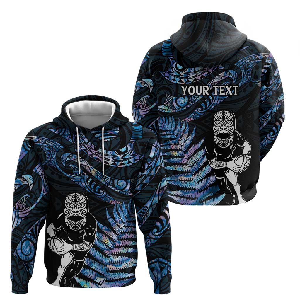 New Zealand Maori Rugby Personalised Hoodie Ta Moko Silver Fern - Paua Blue LT7 - Polynesian Pride