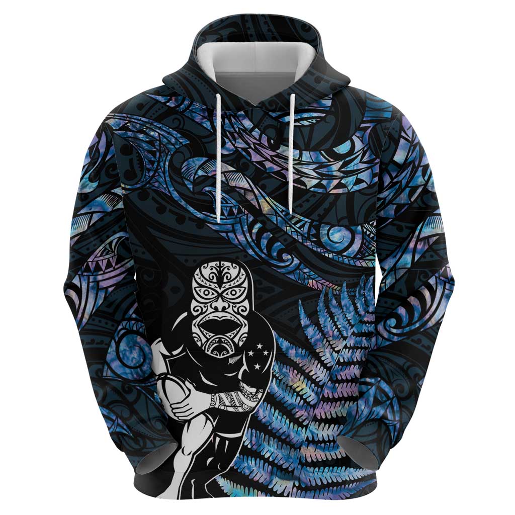 New Zealand Maori Rugby Personalised Hoodie Ta Moko Silver Fern - Paua Blue LT7 - Polynesian Pride