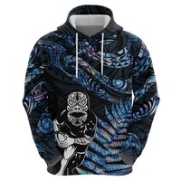 New Zealand Maori Rugby Personalised Hoodie Ta Moko Silver Fern - Paua Blue LT7 - Polynesian Pride