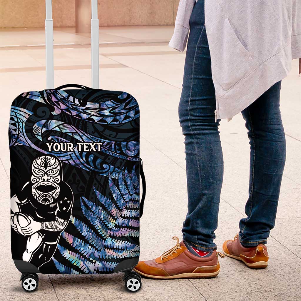 New Zealand Maori Rugby Personalised Luggage Cover Ta Moko Silver Fern - Paua Blue LT7 Blue - Polynesian Pride