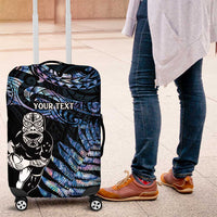New Zealand Maori Rugby Personalised Luggage Cover Ta Moko Silver Fern - Paua Blue LT7 Blue - Polynesian Pride