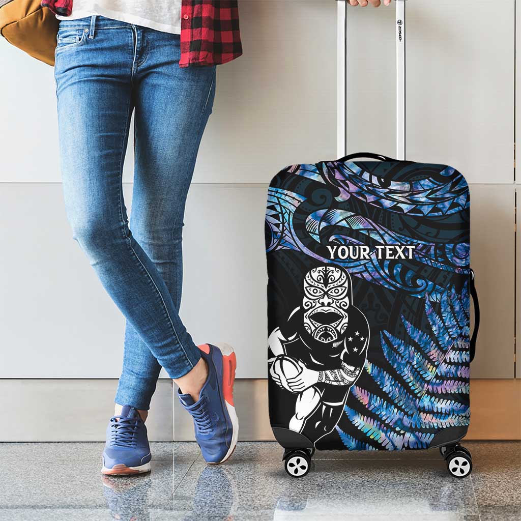 New Zealand Maori Rugby Personalised Luggage Cover Ta Moko Silver Fern - Paua Blue LT7 - Polynesian Pride
