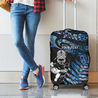 New Zealand Maori Rugby Personalised Luggage Cover Ta Moko Silver Fern - Paua Blue LT7 - Polynesian Pride