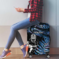 New Zealand Maori Rugby Personalised Luggage Cover Ta Moko Silver Fern - Paua Blue LT7 - Polynesian Pride