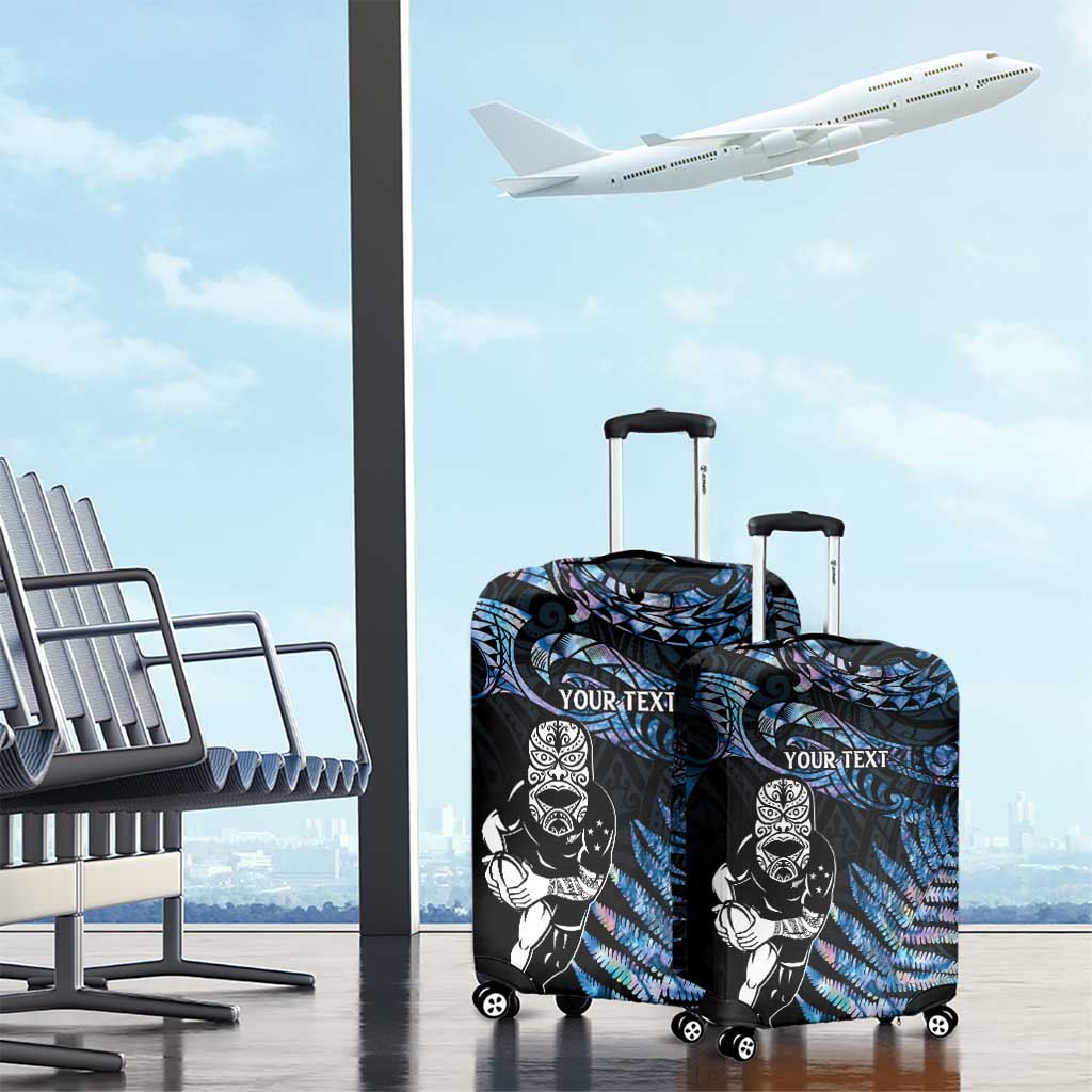 New Zealand Maori Rugby Personalised Luggage Cover Ta Moko Silver Fern - Paua Blue LT7 - Polynesian Pride