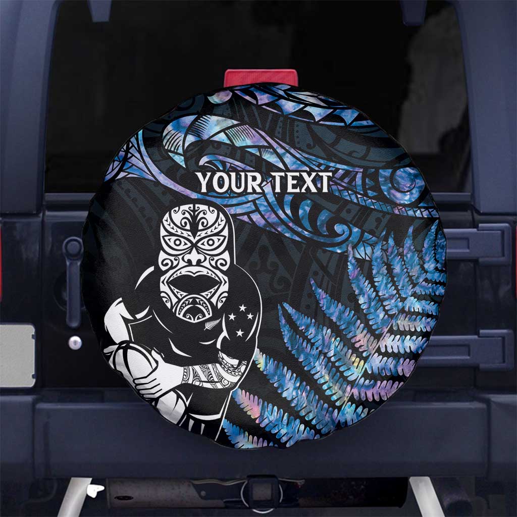 New Zealand Maori Rugby Personalised Spare Tire Cover Ta Moko Silver Fern - Paua Blue LT7 - Polynesian Pride