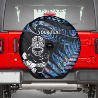 New Zealand Maori Rugby Personalised Spare Tire Cover Ta Moko Silver Fern - Paua Blue LT7 - Polynesian Pride