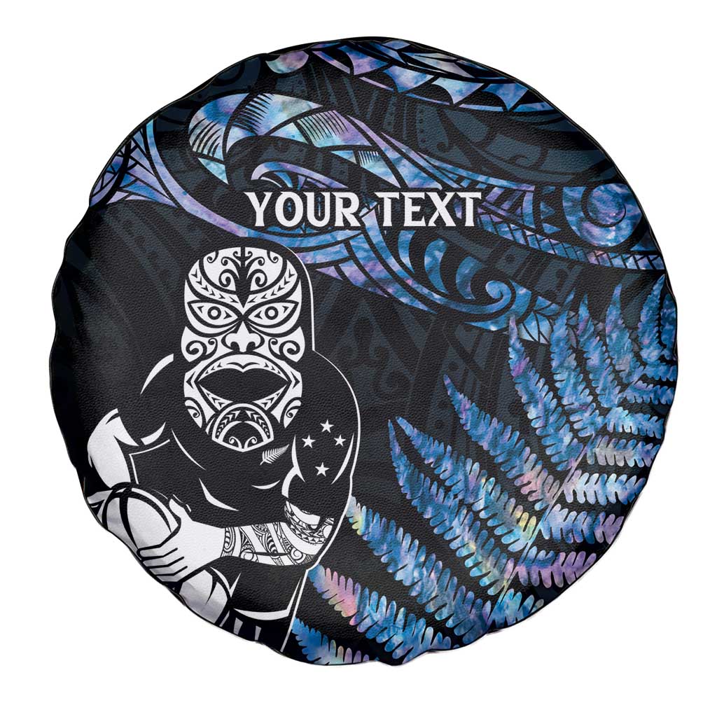 New Zealand Maori Rugby Personalised Spare Tire Cover Ta Moko Silver Fern - Paua Blue LT7 - Polynesian Pride