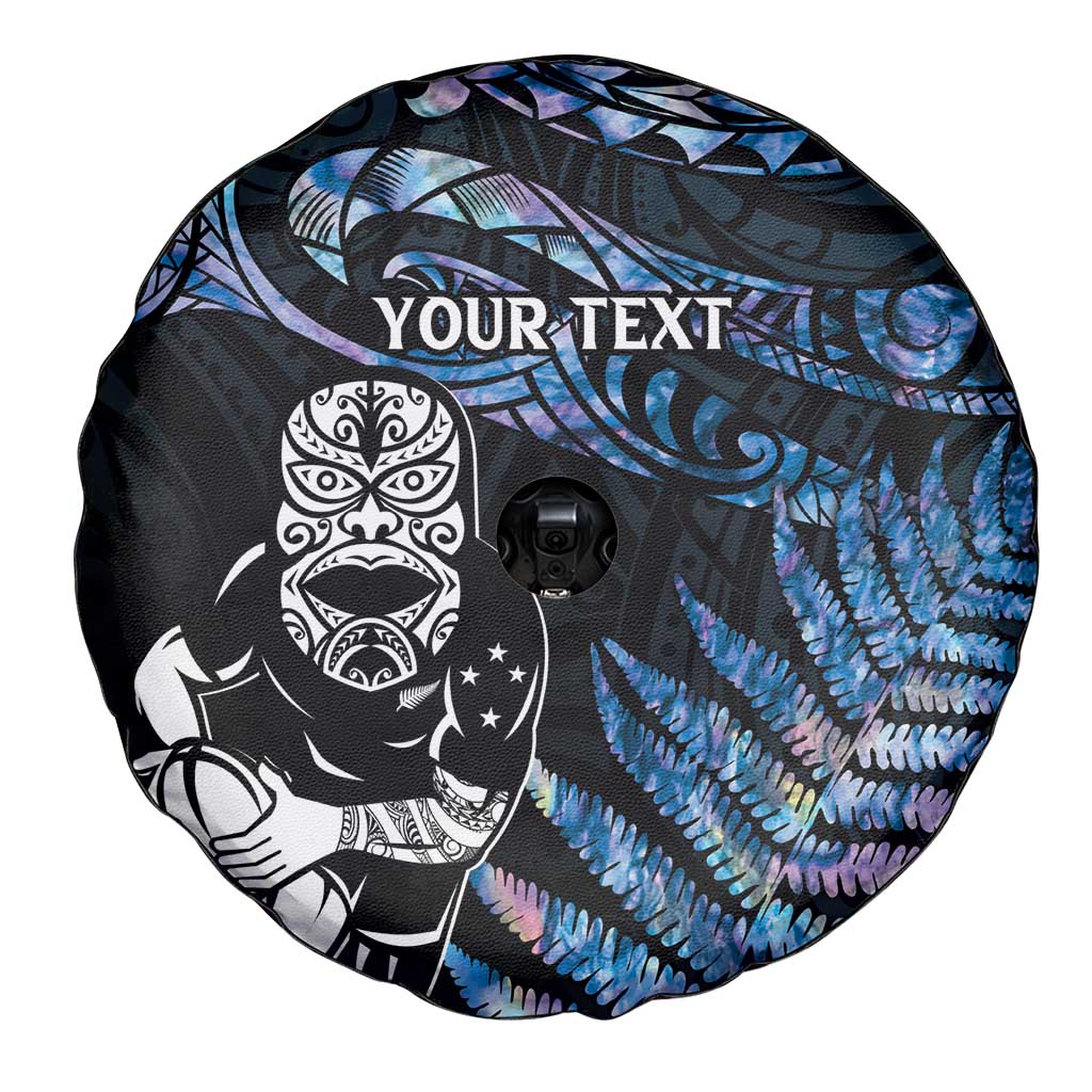 New Zealand Maori Rugby Personalised Spare Tire Cover Ta Moko Silver Fern - Paua Blue LT7 - Polynesian Pride