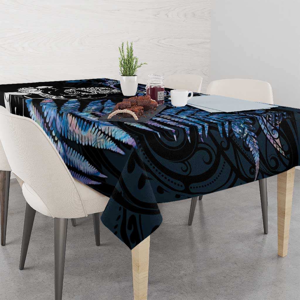 New Zealand Maori Rugby Personalised Tablecloth Ta Moko Silver Fern - Paua Blue LT7 - Polynesian Pride