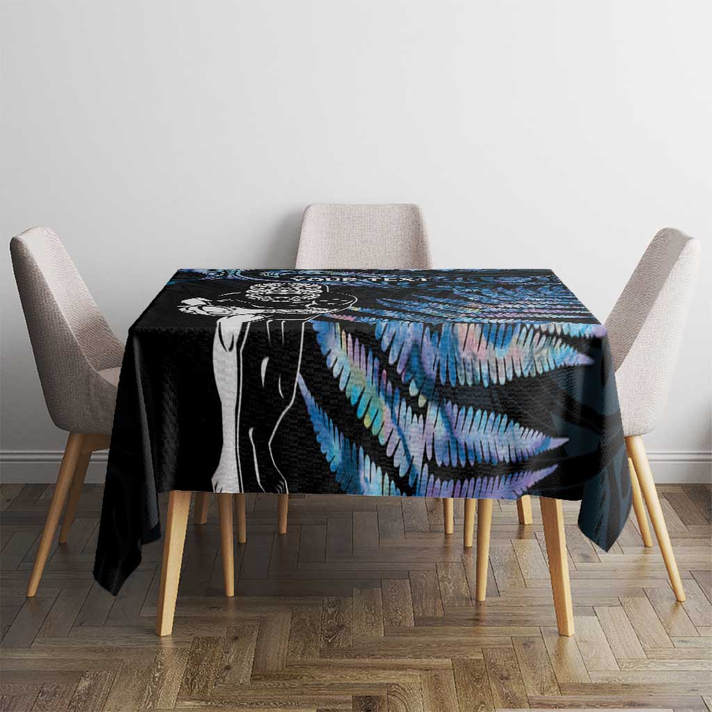 New Zealand Maori Rugby Personalised Tablecloth Ta Moko Silver Fern - Paua Blue LT7 - Polynesian Pride