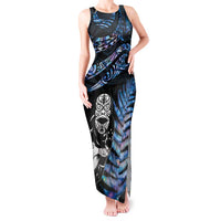 New Zealand Maori Rugby Personalised Tank Maxi Dress Ta Moko Silver Fern - Paua Blue LT7 Women Blue - Polynesian Pride
