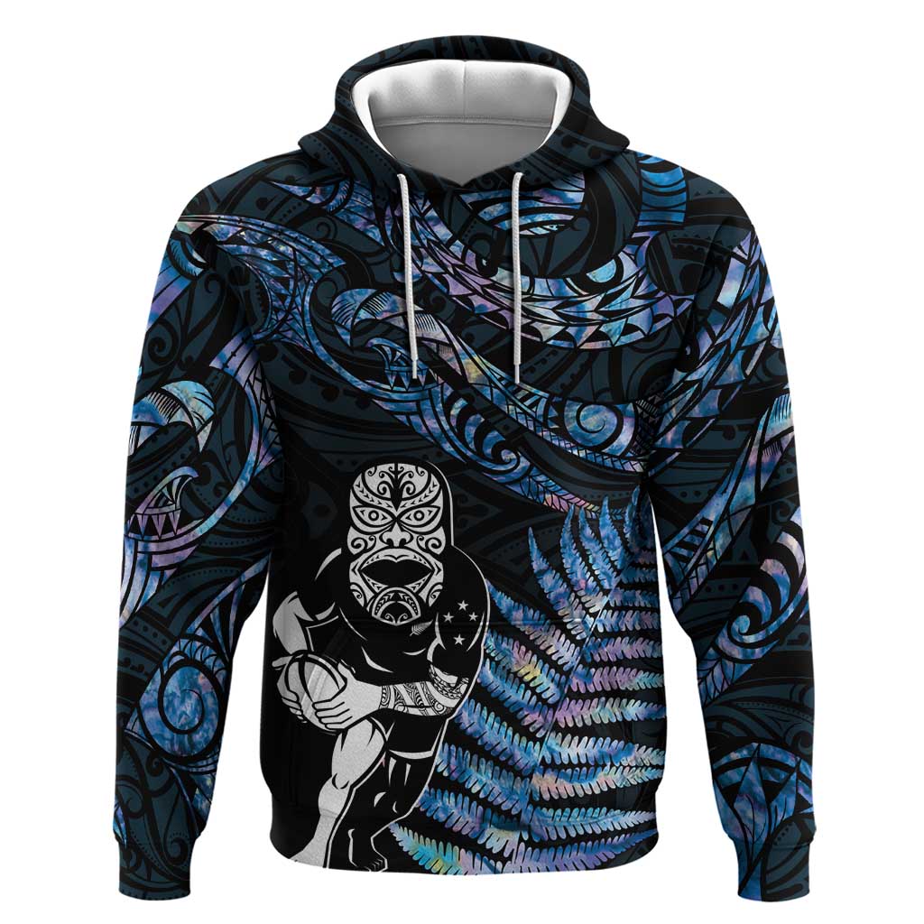 New Zealand Maori Rugby Personalised Zip Hoodie Ta Moko Silver Fern - Paua Blue LT7 Pullover Hoodie Blue - Polynesian Pride