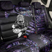 New Zealand Maori Rugby Personalised Back Car Seat Cover Ta Moko Silver Fern - Paua Purple LT7 - Polynesian Pride