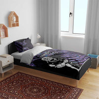 New Zealand Maori Rugby Personalised Bedding Set Ta Moko Silver Fern - Paua Purple