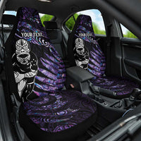 New Zealand Maori Rugby Personalised Car Seat Cover Ta Moko Silver Fern - Paua Purple LT7 One Size Purple - Polynesian Pride