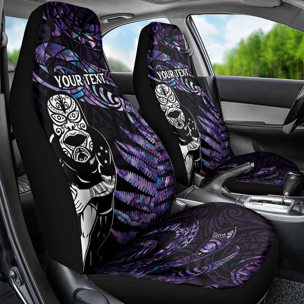 New Zealand Maori Rugby Personalised Car Seat Cover Ta Moko Silver Fern - Paua Purple LT7 - Polynesian Pride