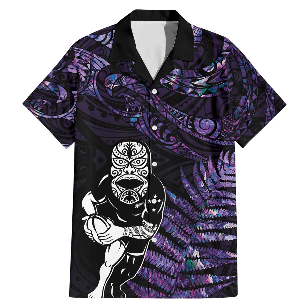 New Zealand Maori Rugby Personalised Family Matching Mermaid Dress and Hawaiian Shirt Ta Moko Silver Fern - Paua Purple LT7 Dad's Shirt - Short Sleeve Purple - Polynesian Pride