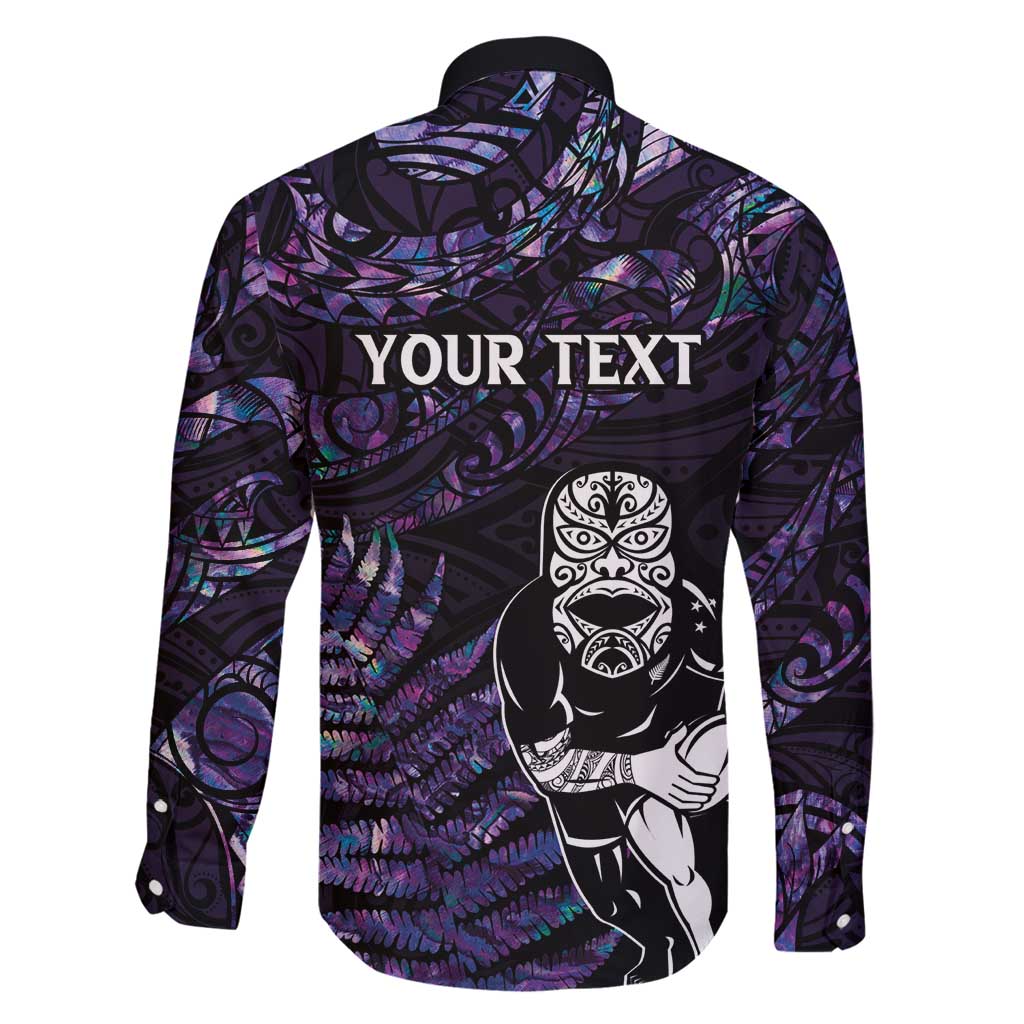 New Zealand Maori Rugby Personalised Family Matching Mermaid Dress and Hawaiian Shirt Ta Moko Silver Fern - Paua Purple LT7 - Polynesian Pride