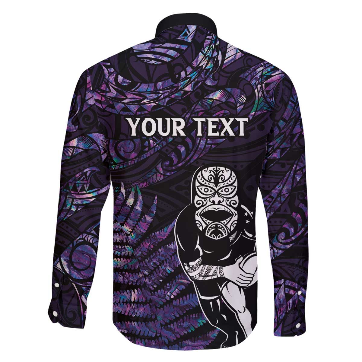 New Zealand Maori Rugby Personalised Family Matching Off The Shoulder Long Sleeve Dress and Hawaiian Shirt Ta Moko Silver Fern - Paua Purple LT7 - Polynesian Pride