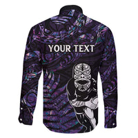 New Zealand Maori Rugby Personalised Family Matching Off Shoulder Short Dress and Hawaiian Shirt Ta Moko Silver Fern - Paua Purple LT7 - Polynesian Pride