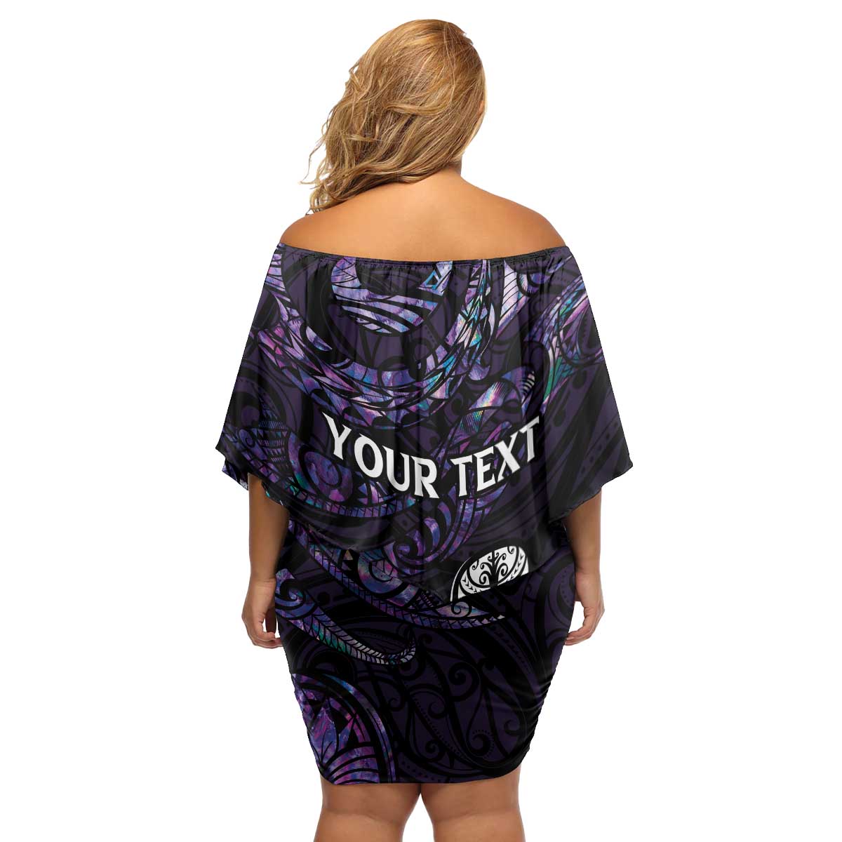 New Zealand Maori Rugby Personalised Family Matching Off Shoulder Short Dress and Hawaiian Shirt Ta Moko Silver Fern - Paua Purple LT7 - Polynesian Pride