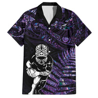 New Zealand Maori Rugby Personalised Family Matching Puletasi and Hawaiian Shirt Ta Moko Silver Fern - Paua Purple LT7 Dad's Shirt - Short Sleeve Purple - Polynesian Pride