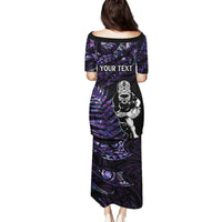 New Zealand Maori Rugby Personalised Family Matching Puletasi and Hawaiian Shirt Ta Moko Silver Fern - Paua Purple LT7 - Polynesian Pride