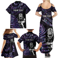 New Zealand Maori Rugby Personalised Family Matching Summer Maxi Dress and Hawaiian Shirt Ta Moko Silver Fern - Paua Purple LT7 - Polynesian Pride